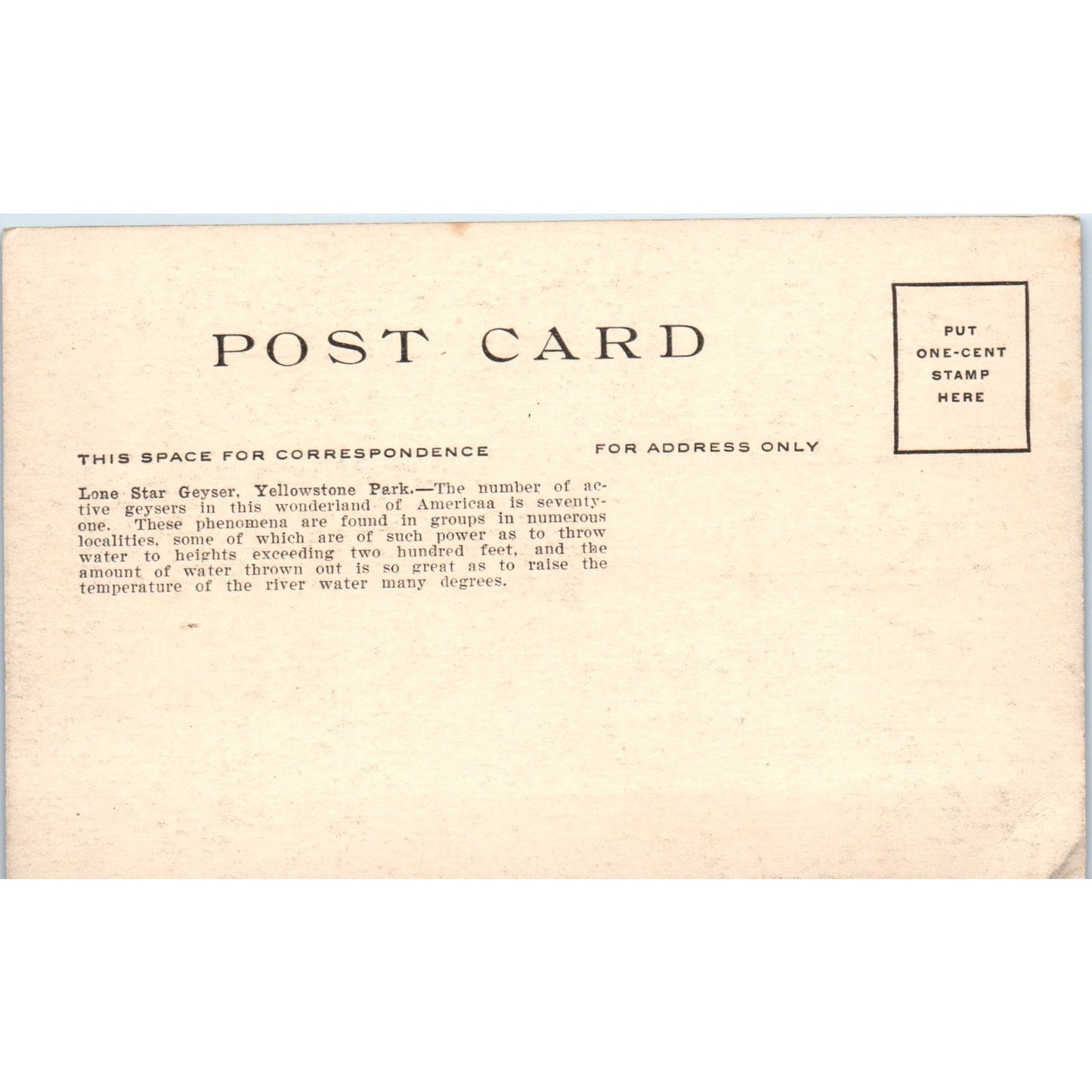 Lone Star Geyser Yellowstone Park c1910 Original Postcard P1-13