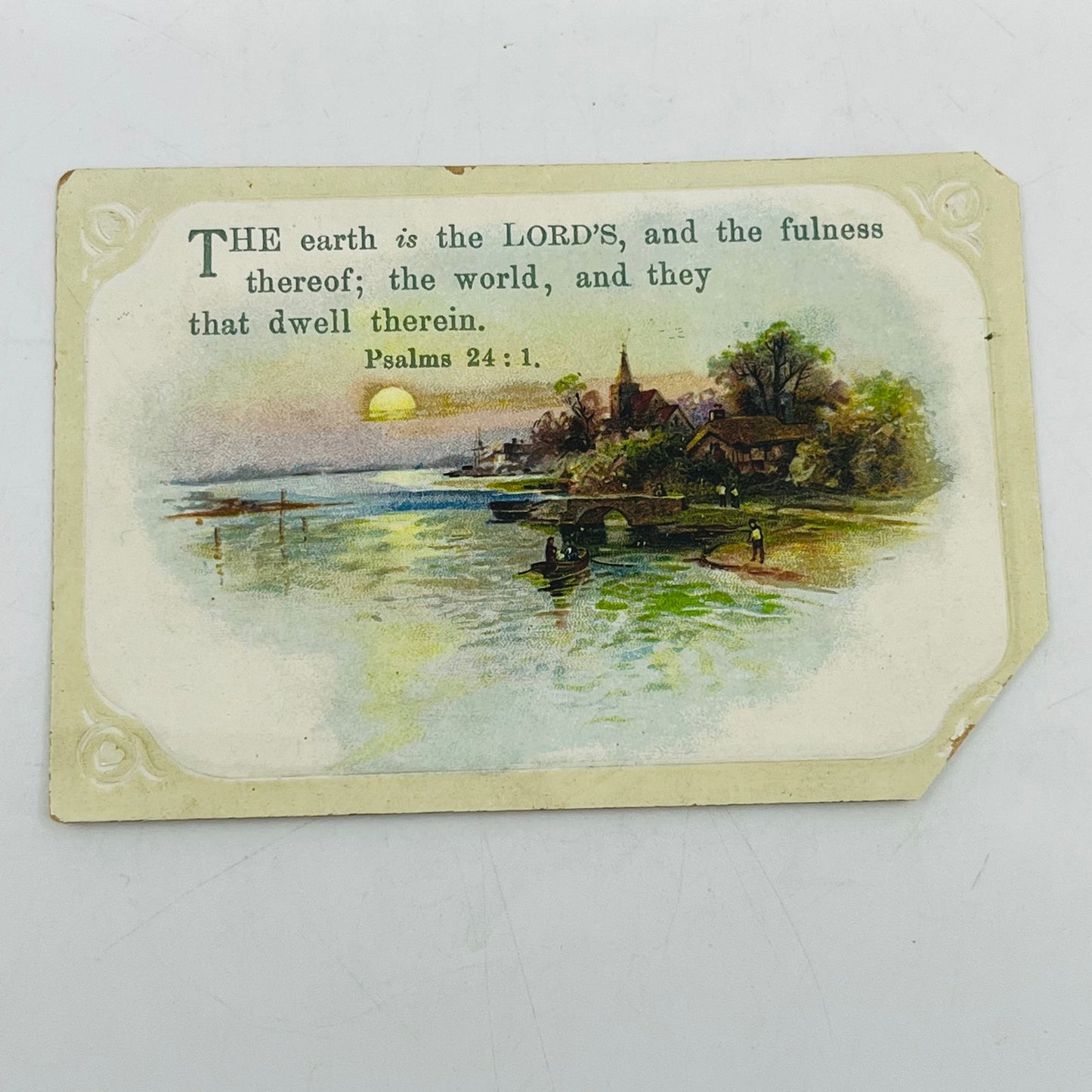 1880s Victorian Christian Holy Prayer Card Psalms 24:1 Notable Verses AH9-M9