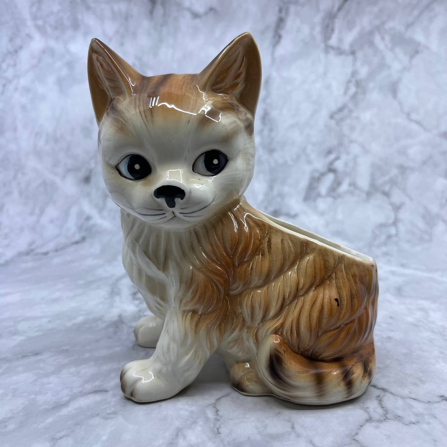 1970s Retro Tabby Cat Ceramic Planter 5x6" United Import TE2