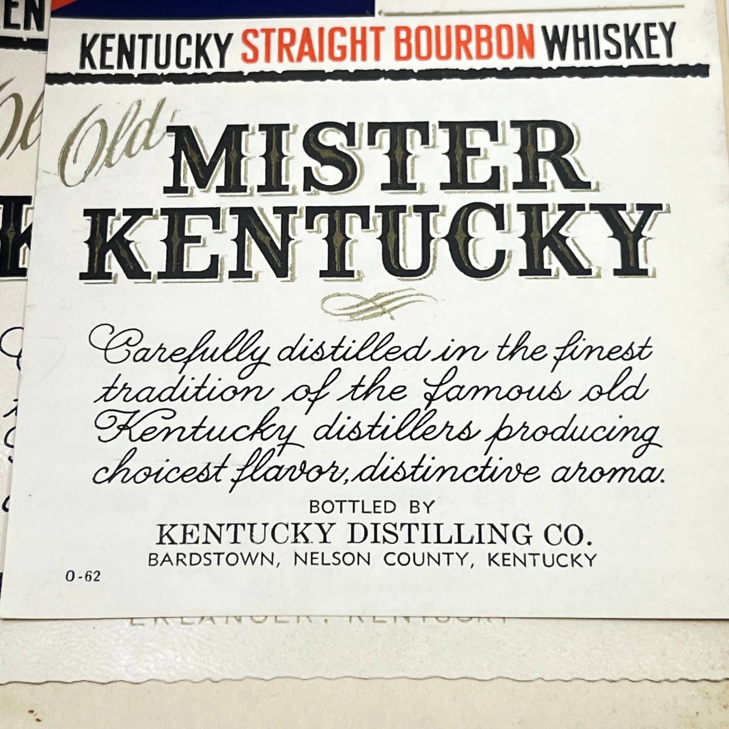 Old Mister Kentucky Whiskey Label Set of 5 Double Springs Distillery Greenbrier