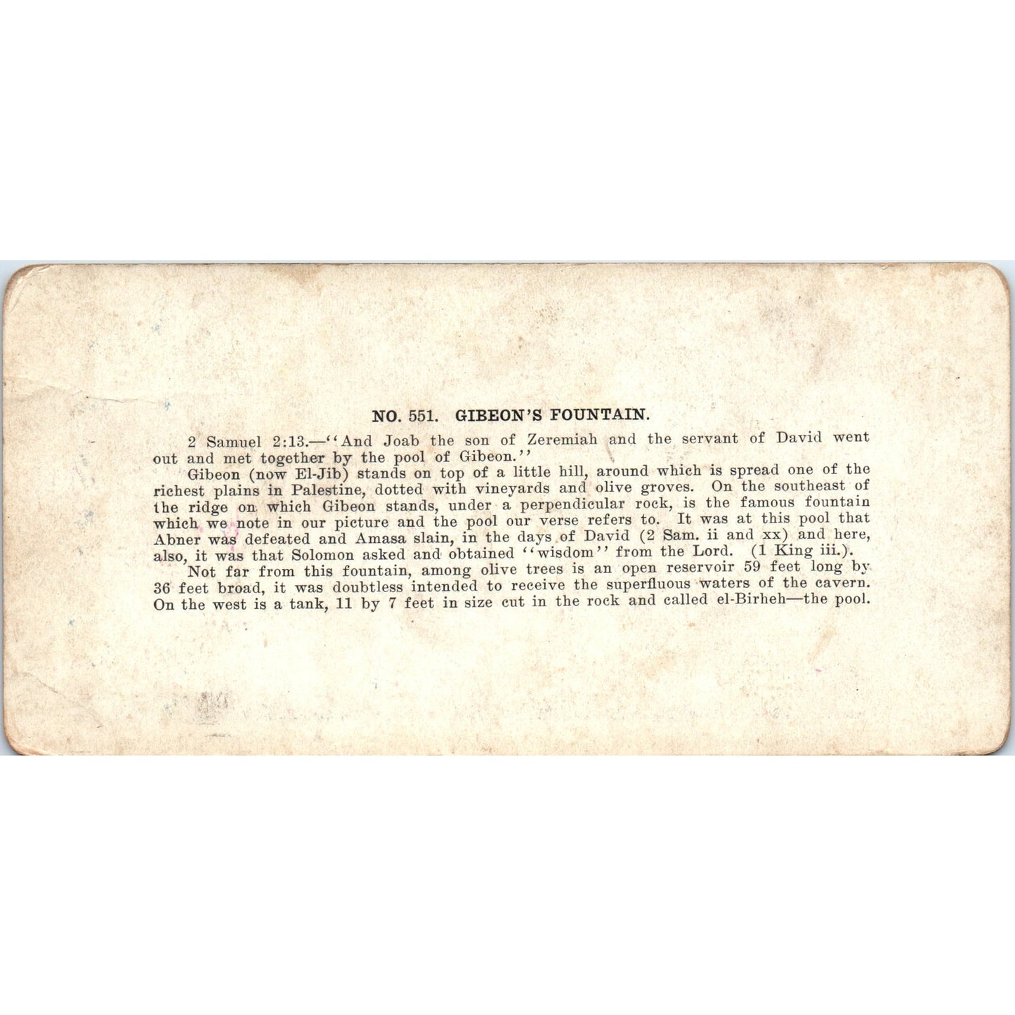 Gibeon's Fountain - Holyland Series - Antique Stereoview Card H3-2