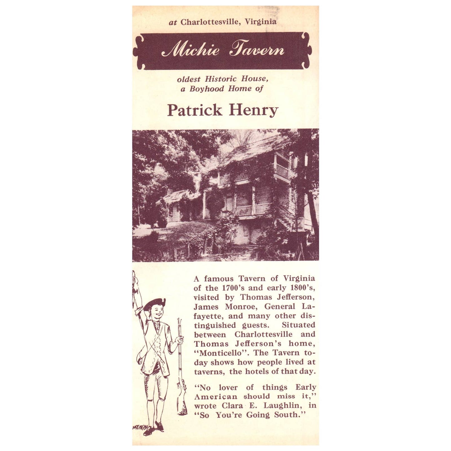 1950s Tourist Brochure Michie Tavern Charlottesville VA Home of Patrick Henry SE4