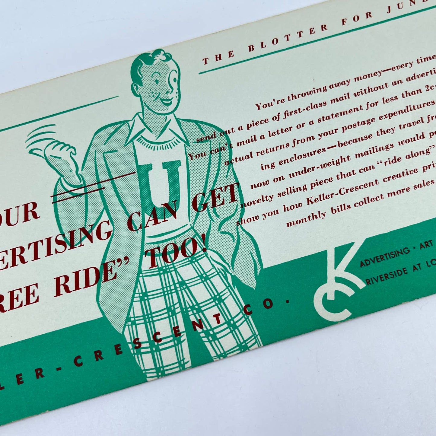1940s Blotter Card Free Ride Advertising Keller-Crescent Co. Evansville IN SC9