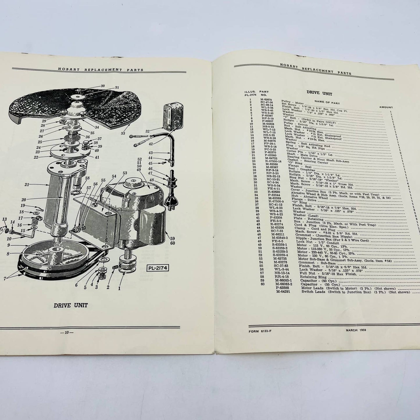 1959 Hobart Instruction Manual Parts List Potato Peeler Model 6115 C11