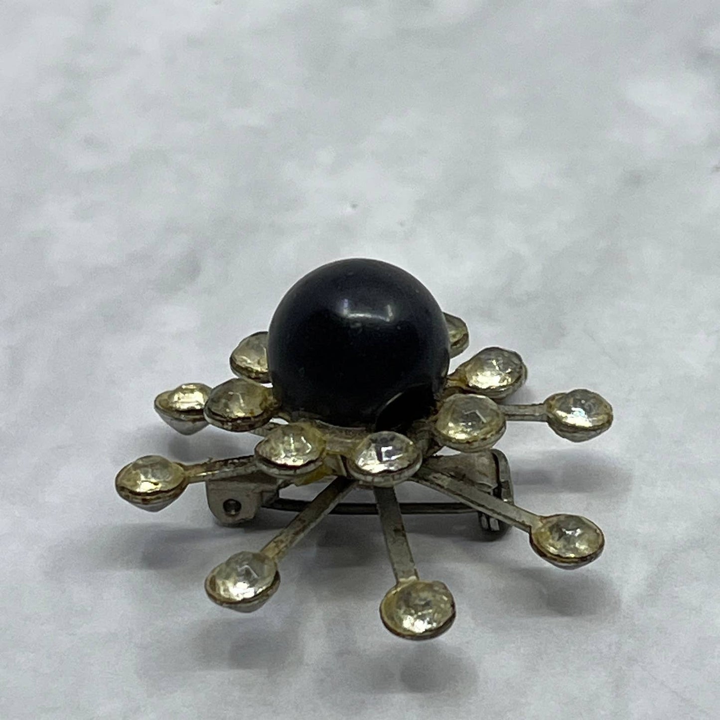 Vintage MCM Atomic Starburst Rhinestone Pin Brooch Silver tone Metal 1.25” SE7