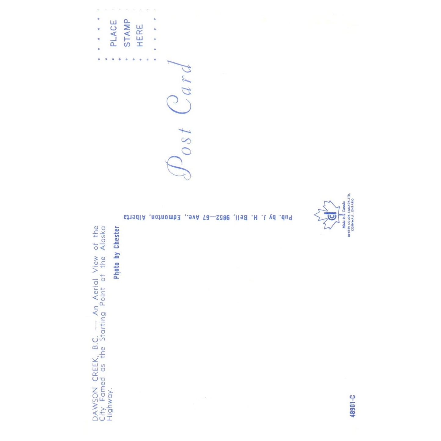 Vintage Postcard - Dawson Creek BC Aerial View of Start of Alaska Highway AD9