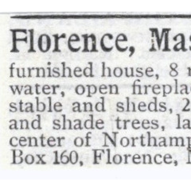 Florence Mass Home for Rent Northampton - 1903 Original Ad AK5-S33
