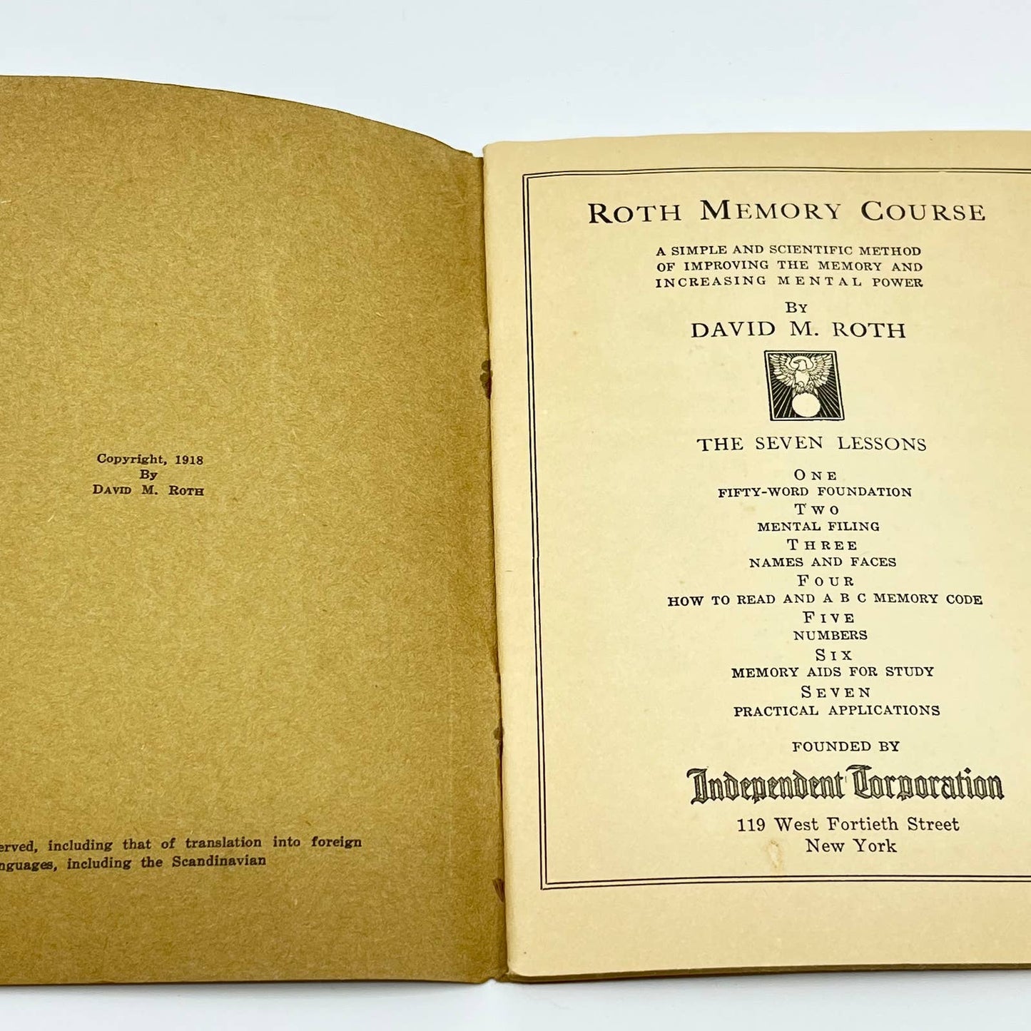 1918 Roth Memory Course Lesson SEVEN by David M. Roth TE2