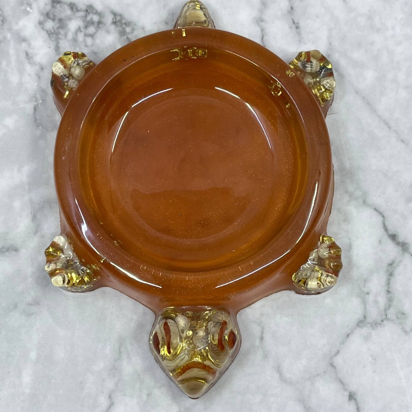 Retro Orange Lucite Turtle Paper Clip Desk Tray 5x4” TB4