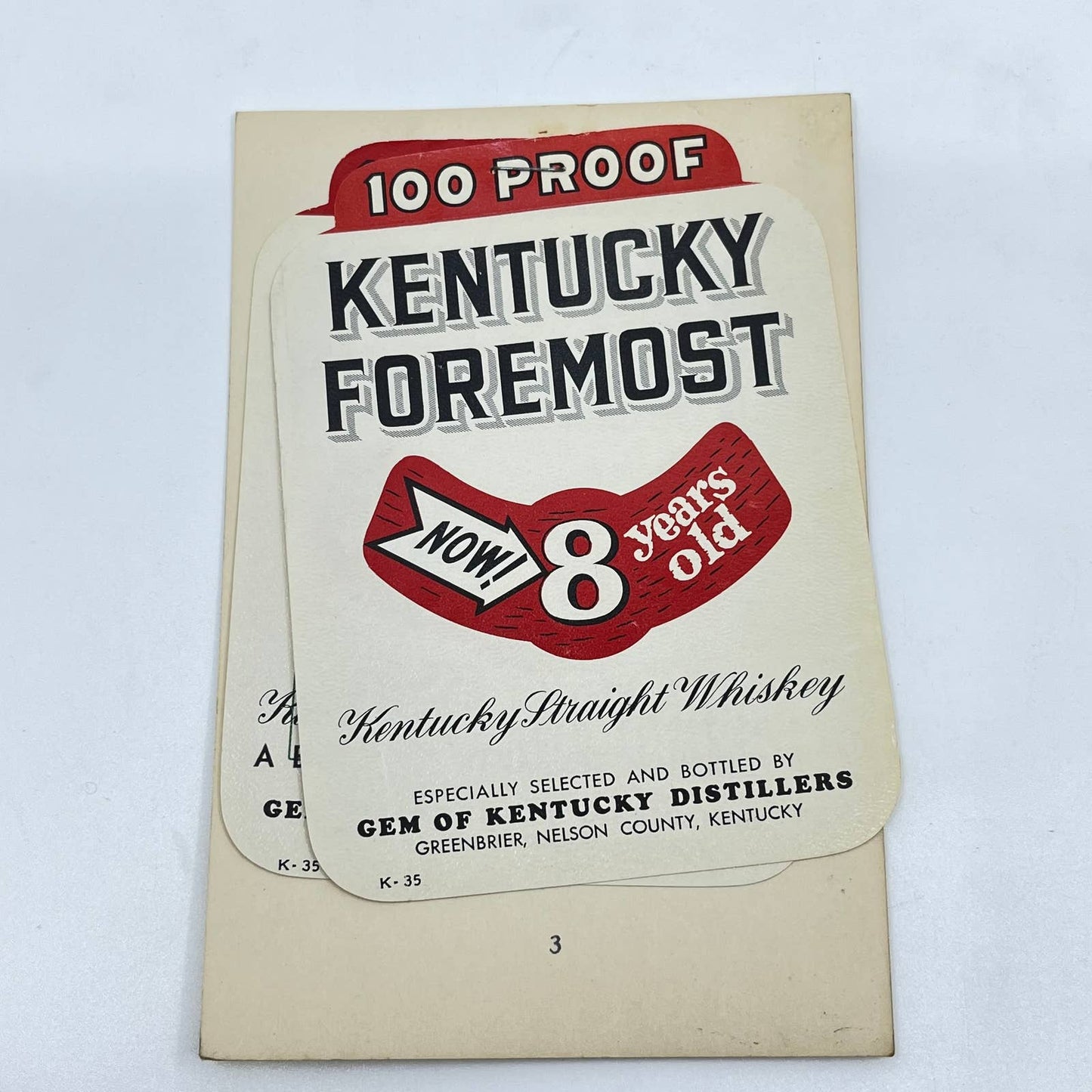 Kentucky Foremost Whiskey Label Set of 2 Gem of Kentucky Distributors Greenbrier