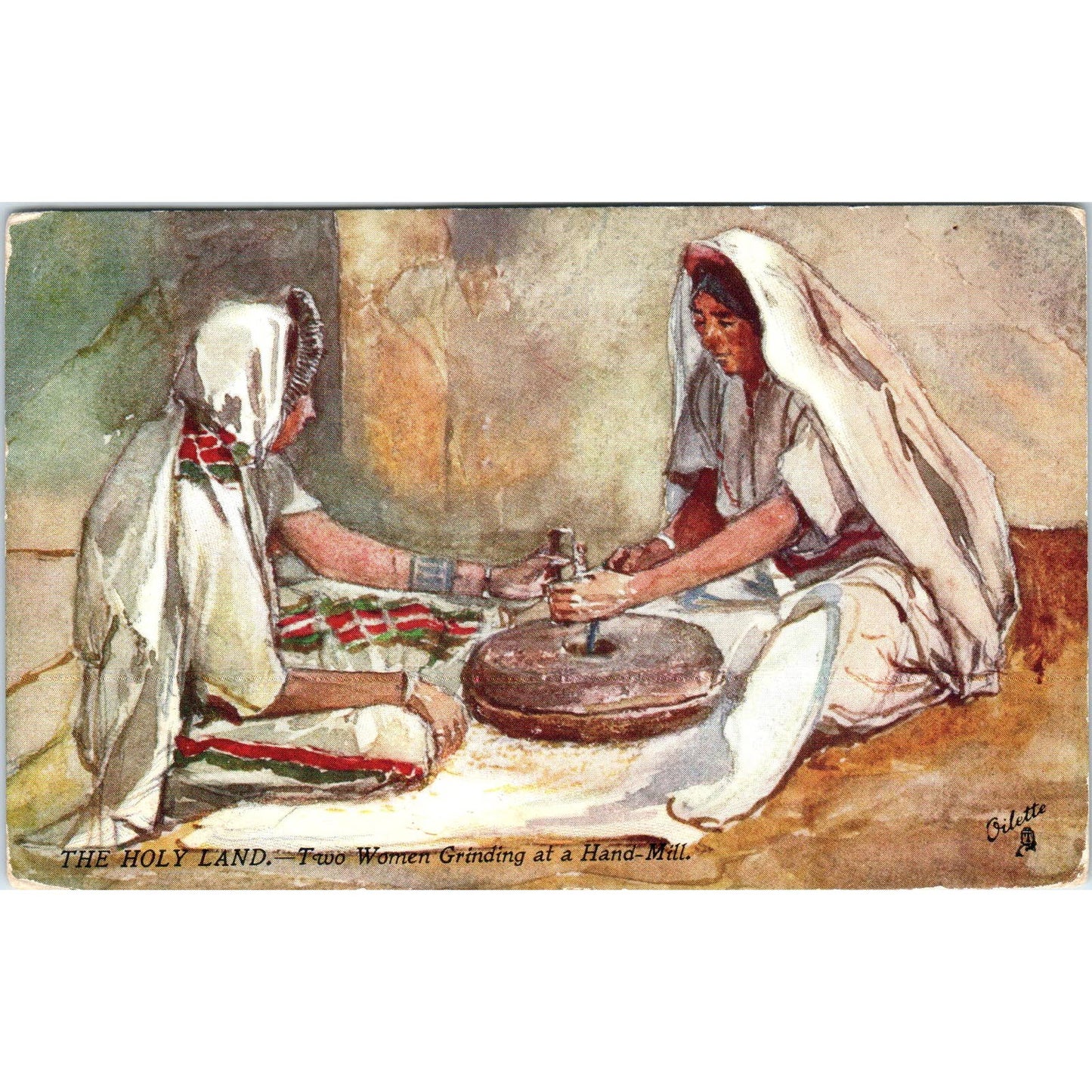 Palestine Two Women Grinding Hand Mill 1909 Raphael Tuck - Postcard TJ9-P1