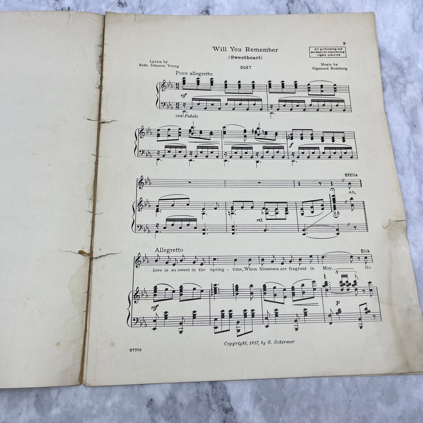 Will You Remember Sweetheart Maytime Sheet Music Shubert Young Romberg 1917 V42-2