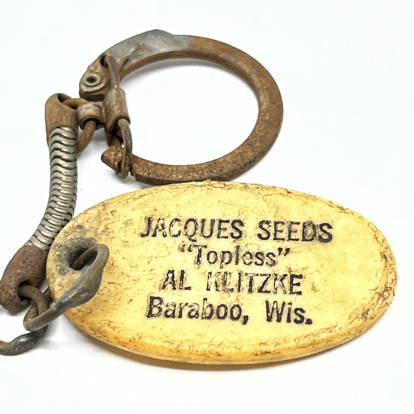 Vintage Key Chain Jacques Seeds "Topless" Al Klitzke Baraboo WI Keychain SD5