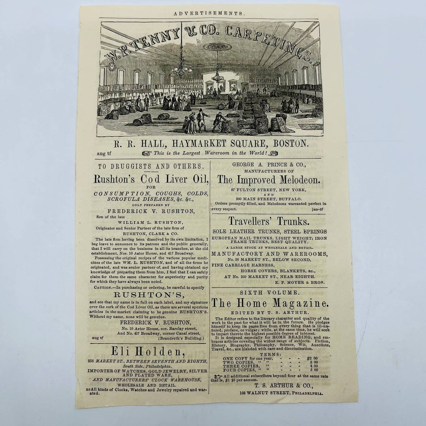 1855 Advertisement Norwich Line Steamer to Boston RR Hall Haymarket Square AA5