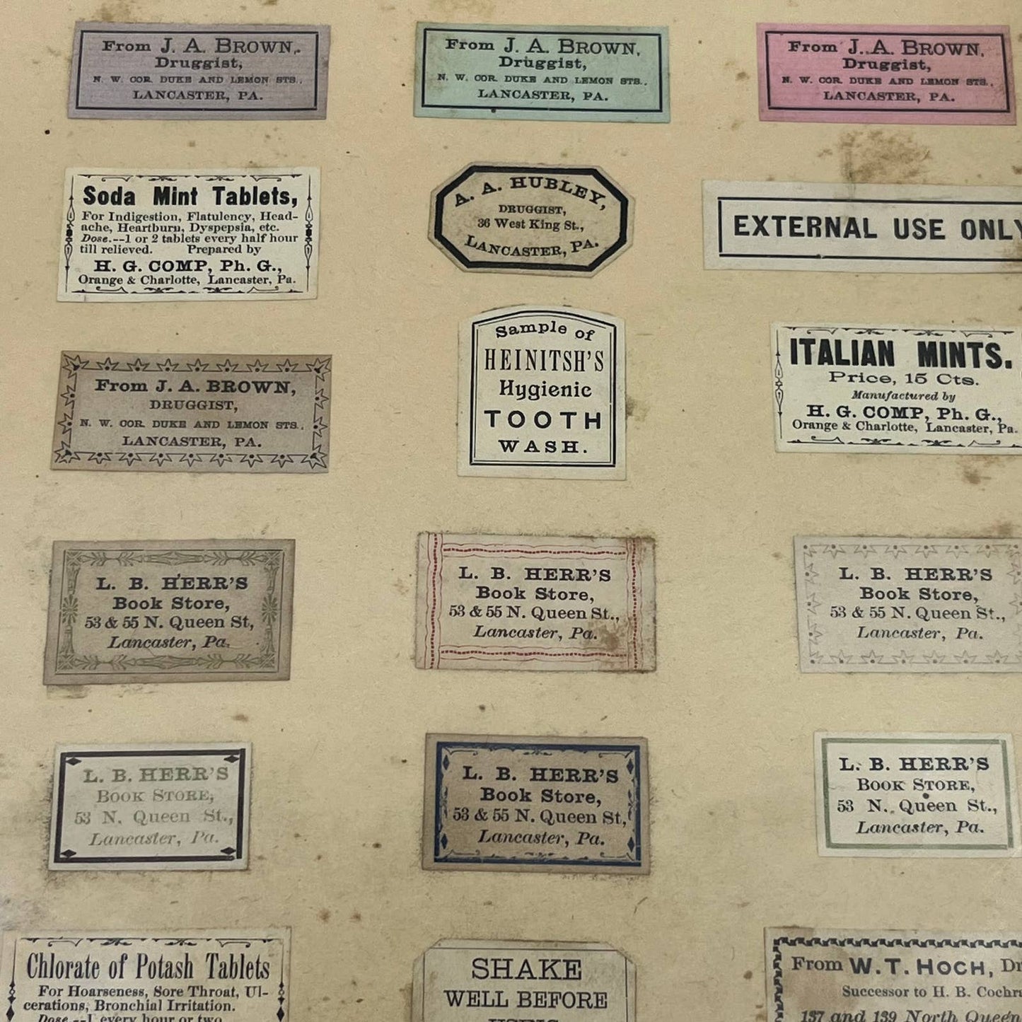 1880s Bottle Labels Lancaster PA Pharmacy Quack Medicine Lot of 26 AA6-6