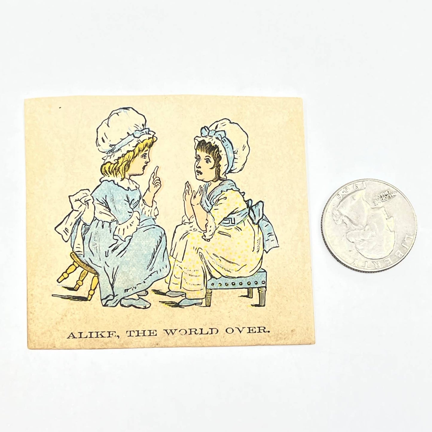 1880s Victorian Trade Card Girls in Bonnets Hood’s Tooth Powder AC2
