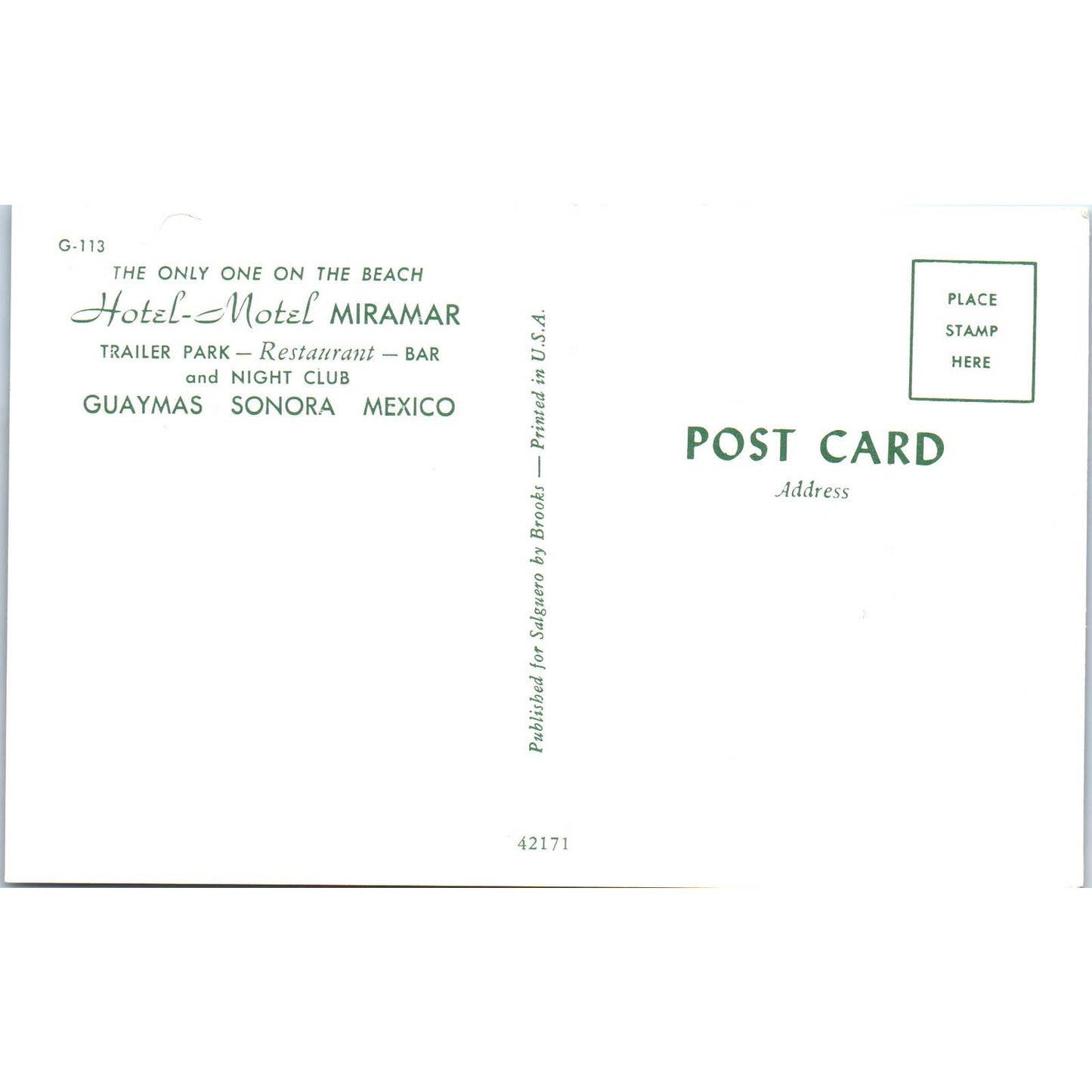 Hotel Miramar Guaymas Sonora Mexico Patio - Original Postcard TJ7-RP3