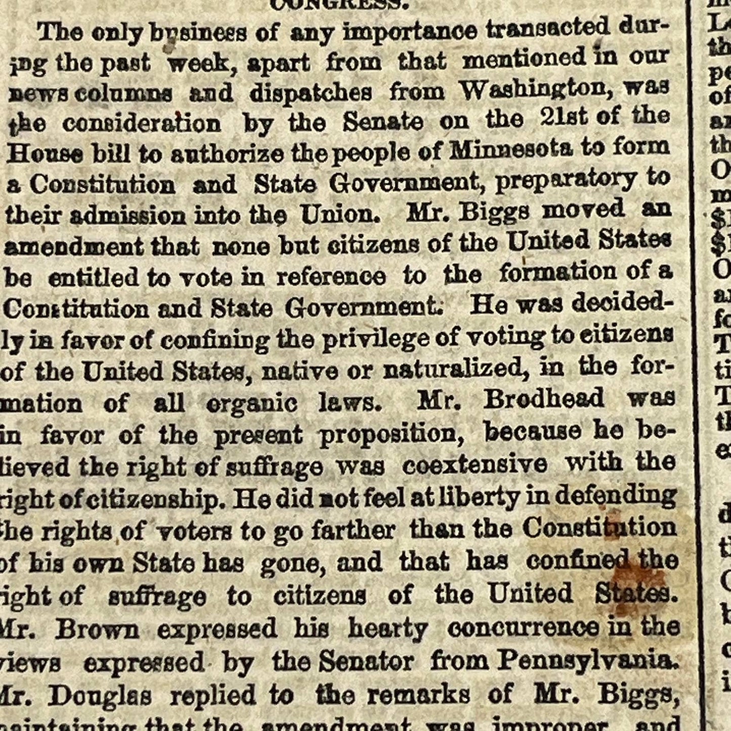 1857 Feb 28 Original New York Tribune - Minnesota Voted Admittance In Union FL4