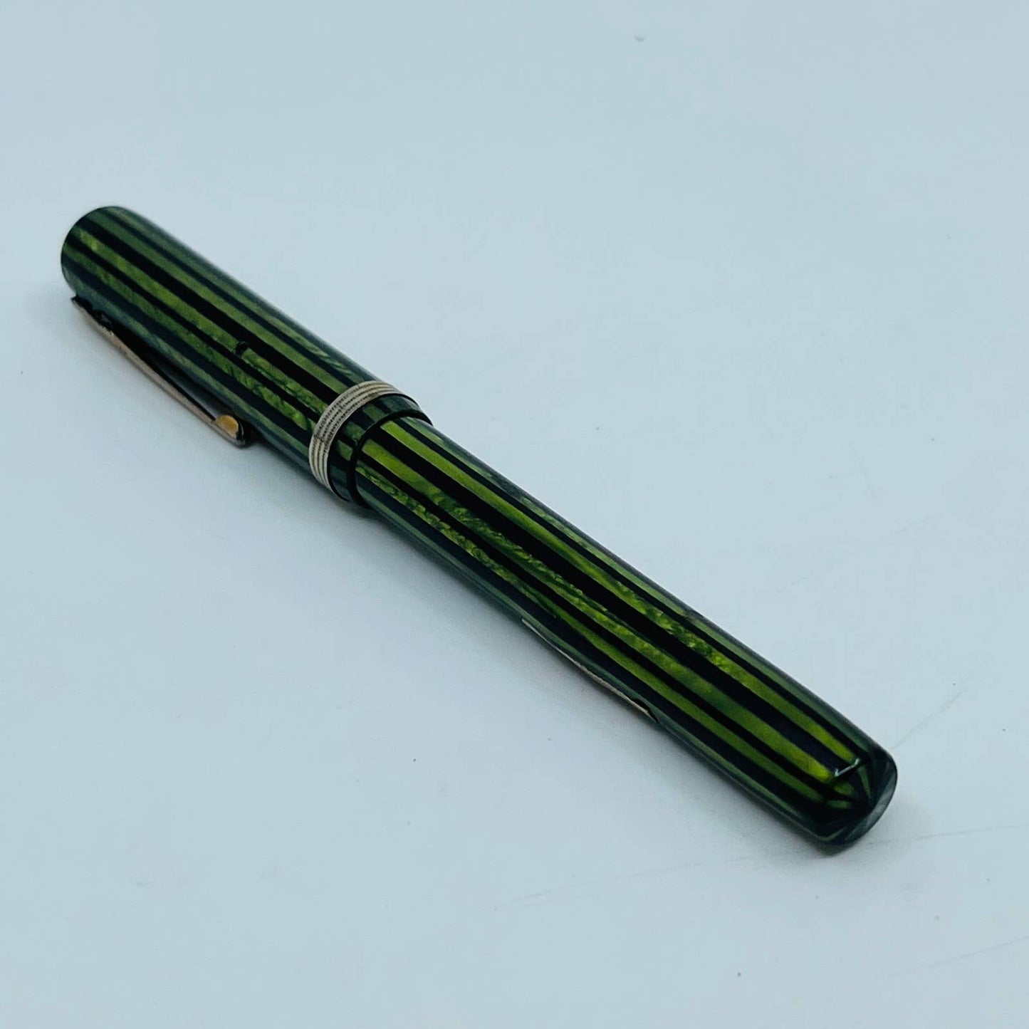 Vtg Commander Celluloid WATERMELON Green Stripe Marble Fountain Pen SB8-6