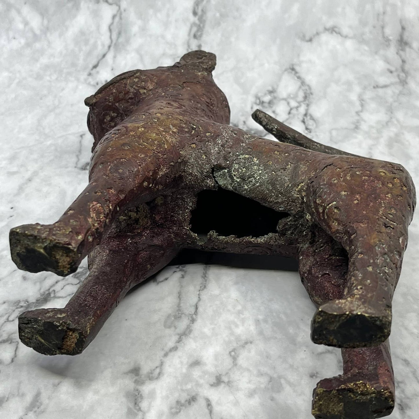 Antique Bronze West African Tribal Benin Leopard Statue Nigeria 7x8.5” TD8