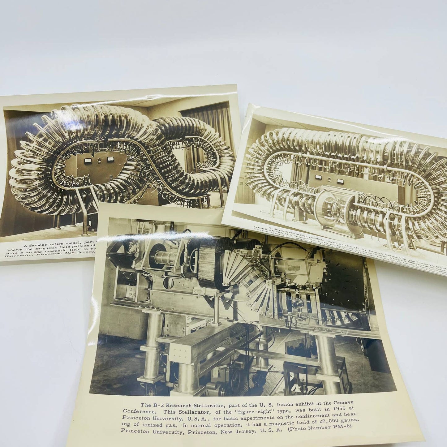 1958 Geneva Conference US Fusion Exhibit Stellarator Press Photo Set of 3 D3