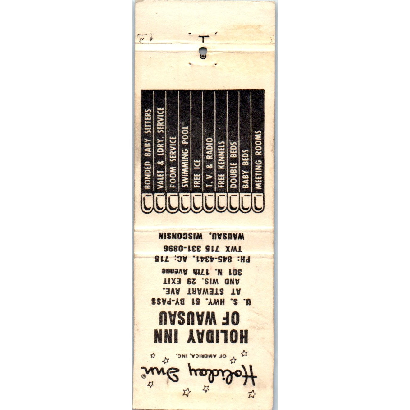 Holiday Inn Wausau Wisconsin Advertising Matchbook Cover MM9-9