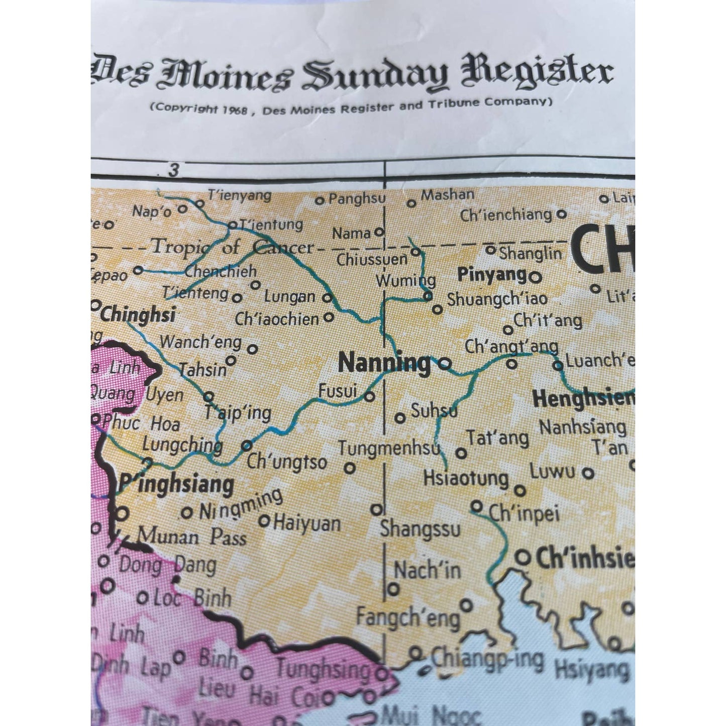 1969 The Vietnam Area Map Des Moines Sunday Register 23 1/2” x 14 1/2” FL3