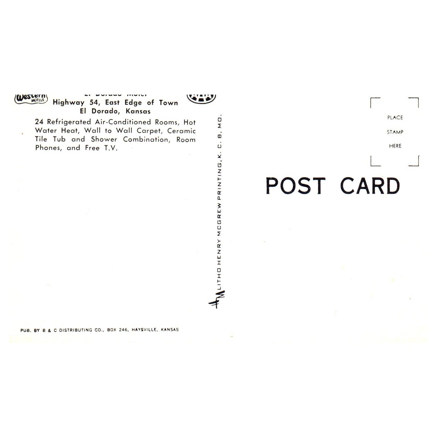 Vintage Postcard - El Dorado Motel AAA El Dorado Kansas TJ7-1