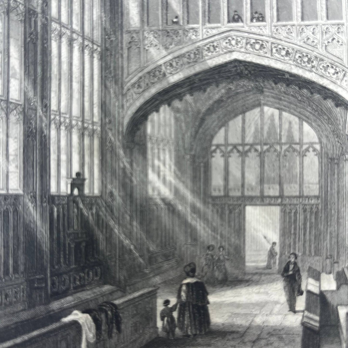 1842 Original Art Engraving Gloucester Cathedral, Floor Plan and Bio TG6
