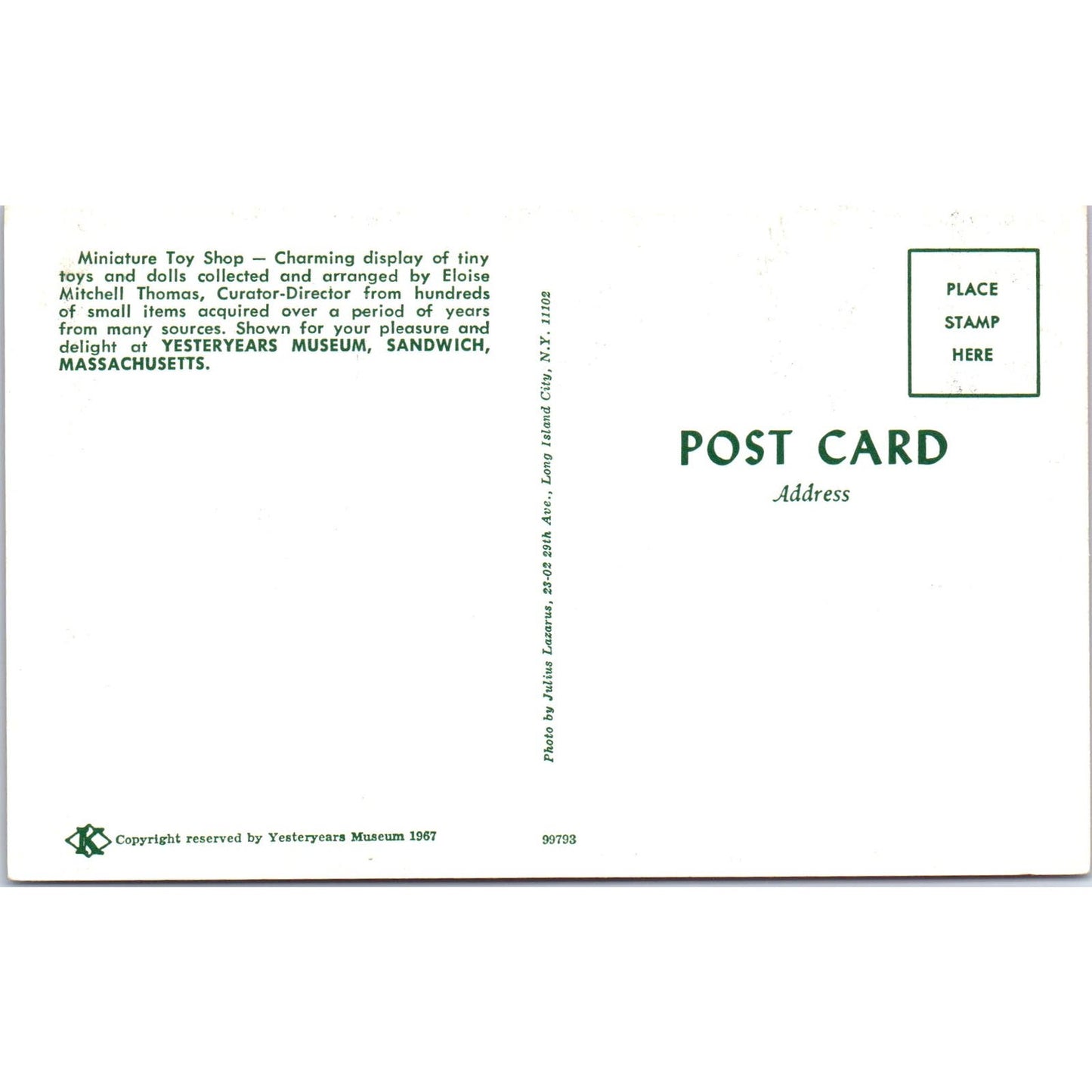 Miniature Doll Toy Shop Yesteryears Museum Sandwich MA Original Postcard PB8