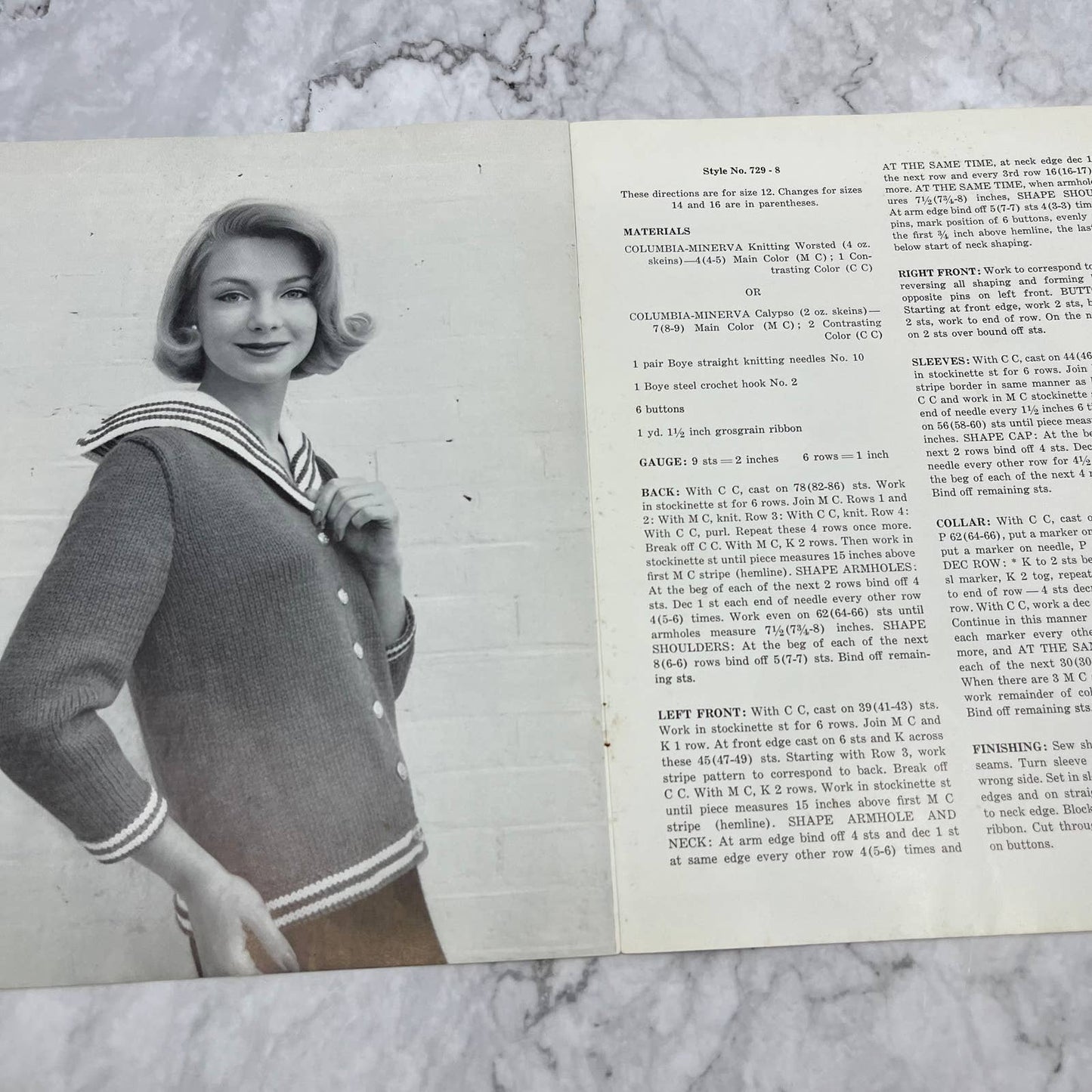 Retro Knitting Patterns COLUMBIA MINERVA Book 729 Quick Knit Sweaters 1960s TJ3