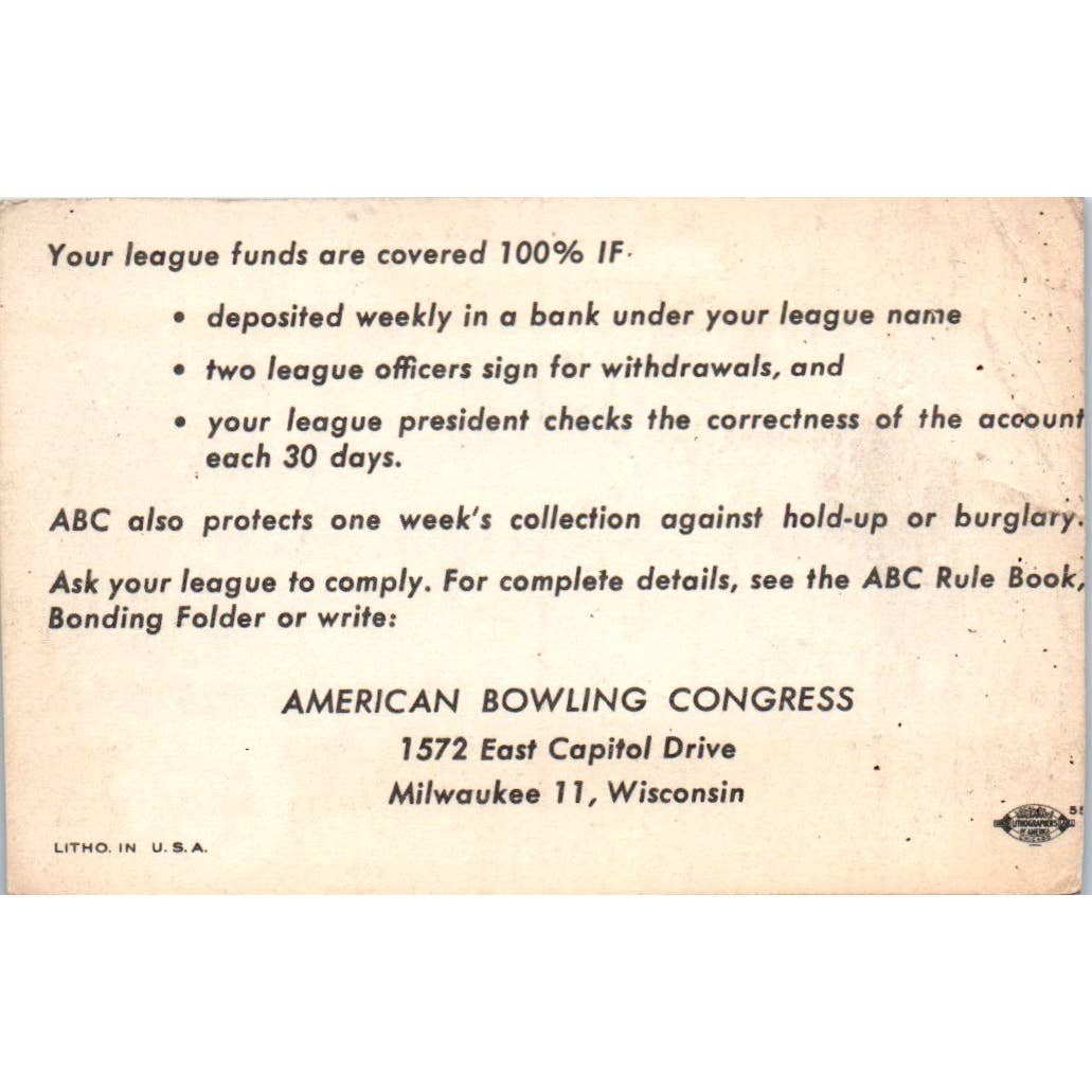 1958 American Bowling Congress Milwaukee Membership Card Railway Express SE5-53