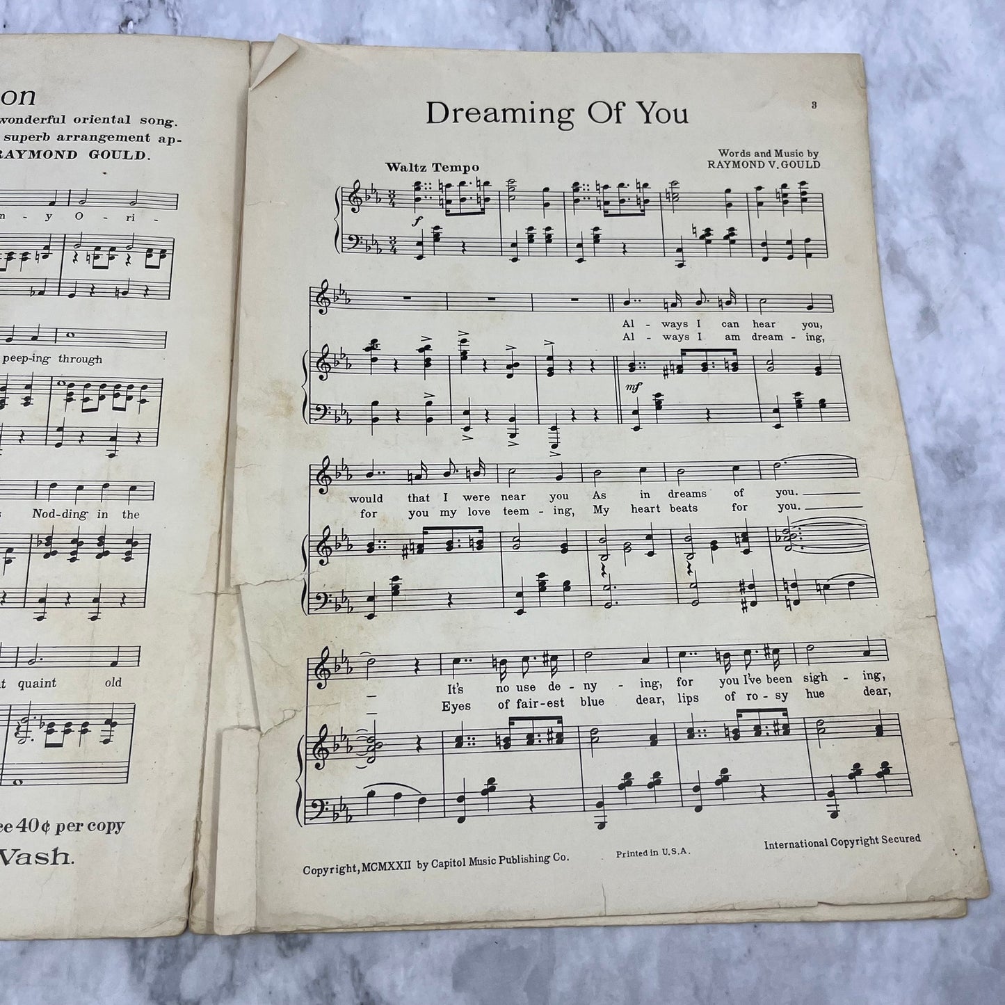 1922 Sheet Music Dreaming of You Raymond V. Gould V38