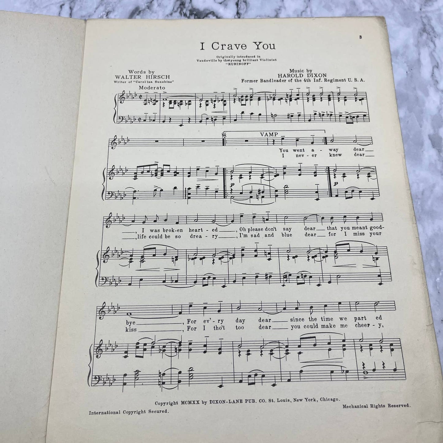 1920 I Crave You Sheet Music Hirsch Dixon Rubinoff TJ4