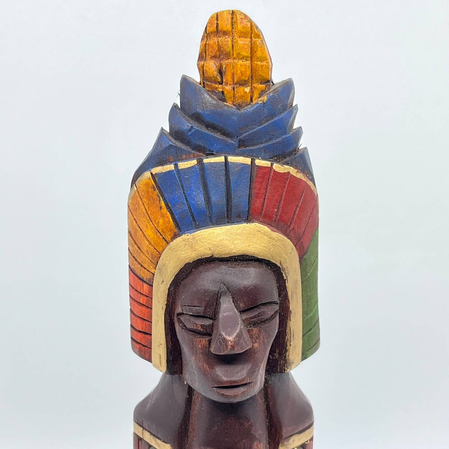 Vtg Mexican Pre Columbian Aztec Maya Priest Wood Totem Yucatan Mexico 10" TH8