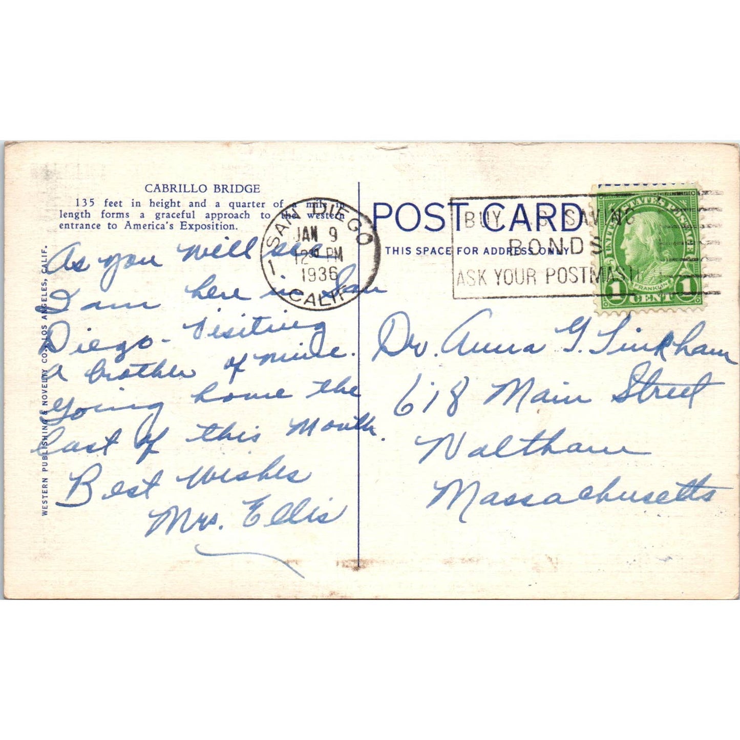 Puente Cabrillo Cactus Garden Americas Exposition San Diego 1936 Postcard TJ9-P1