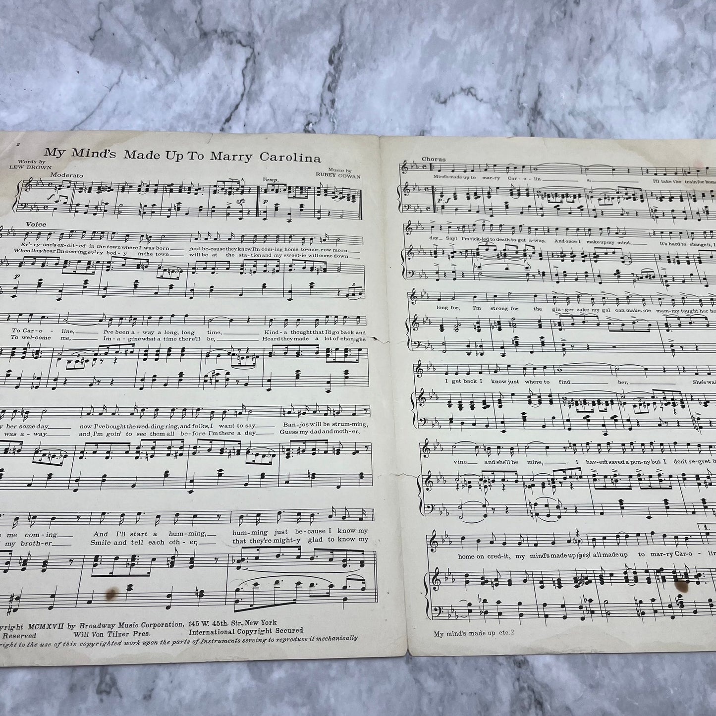 My Mind's Made Up To Marry Carolina L Brown R Cowan 1917 Antique Sheet Music TI1