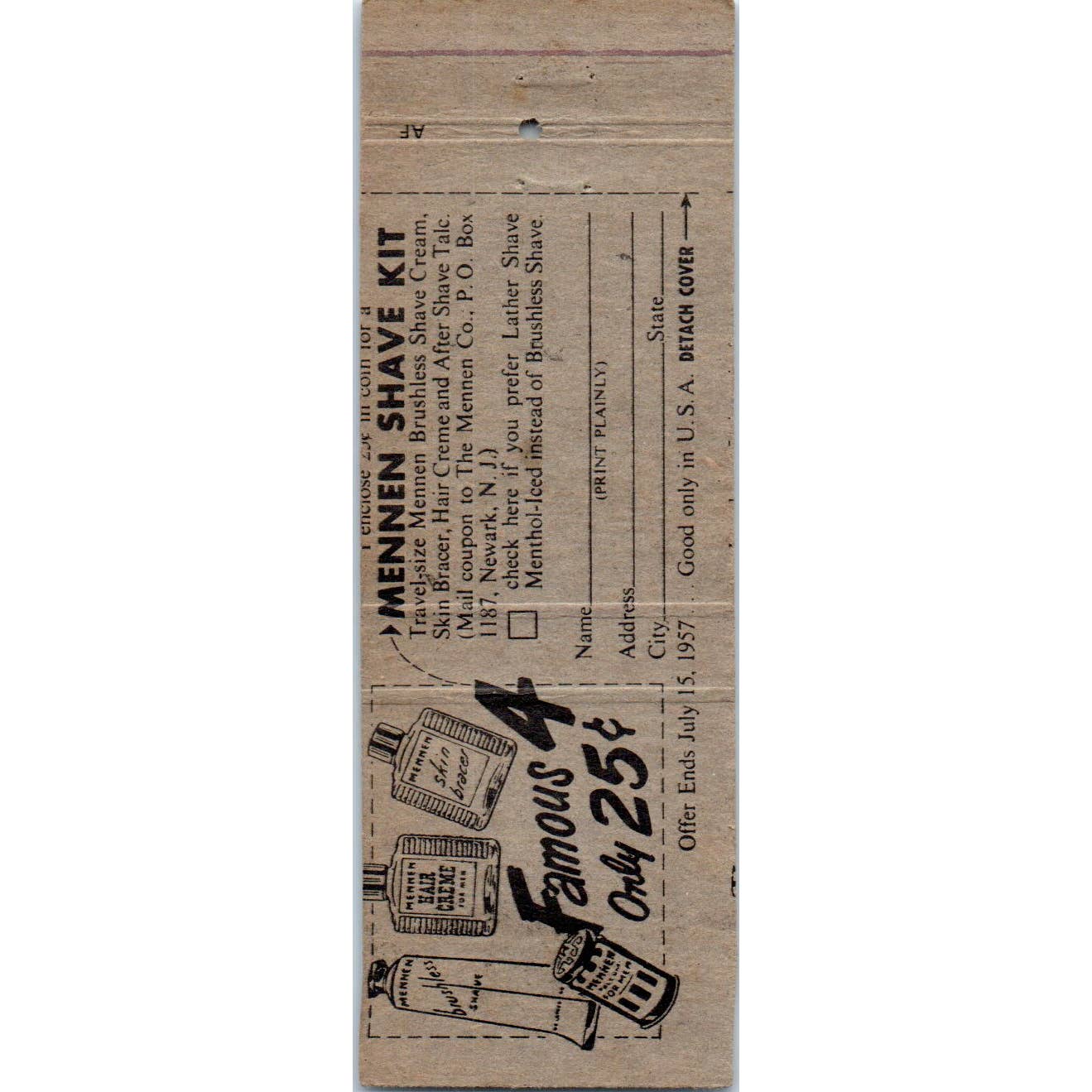 Mennen Spray Deodorant for Men Advertising Matchbook Cover SA1-M9