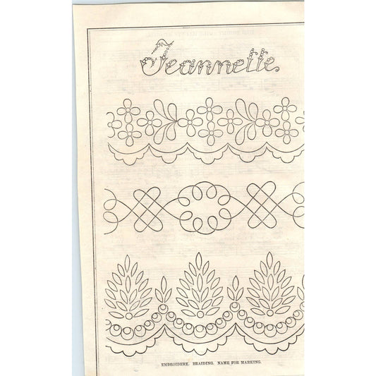 1878 Victorian Engraving Embroidery Pattern Jeannette Braiding SF2