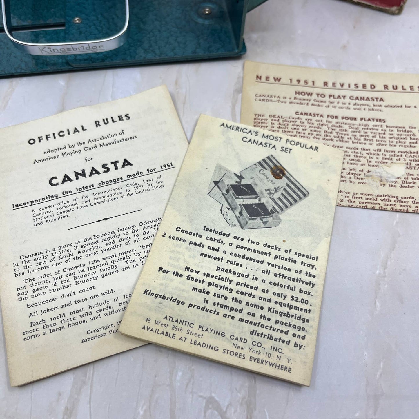 Vintage Kingsbridge Canasta Shuffler Metal Teal Powder Coated Original Box TK2