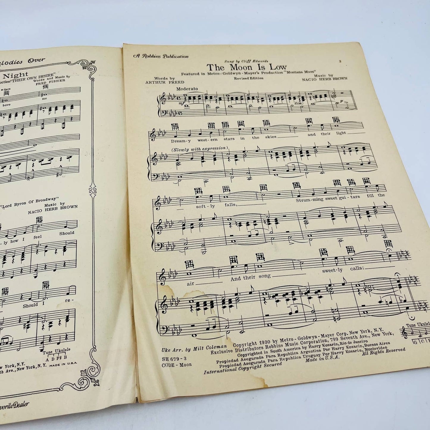 1930 Joan Crawford Montana Moon The Moon is Low Arthur Freed Sheet Music