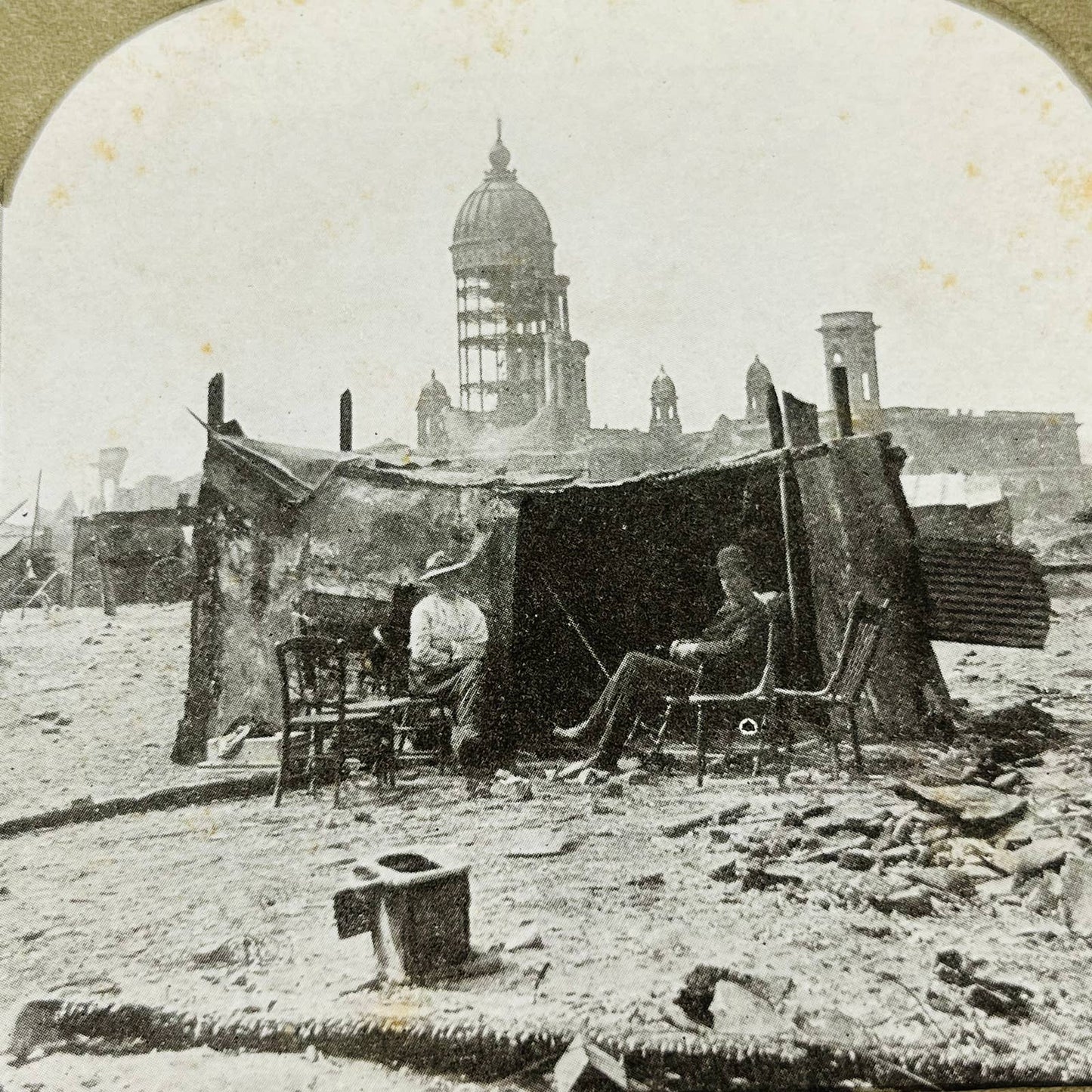 1906 Stereoview Card View of San Francisco Earthquake Refugee Camp from Ruins