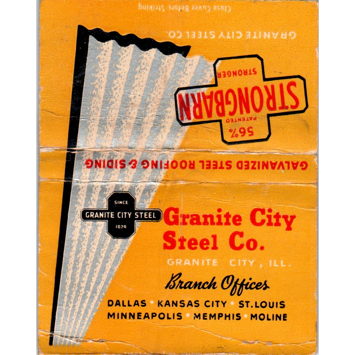 Granite City Steel Co Steel Roofing Wide Advertising Matchbook Cover SA6-M7