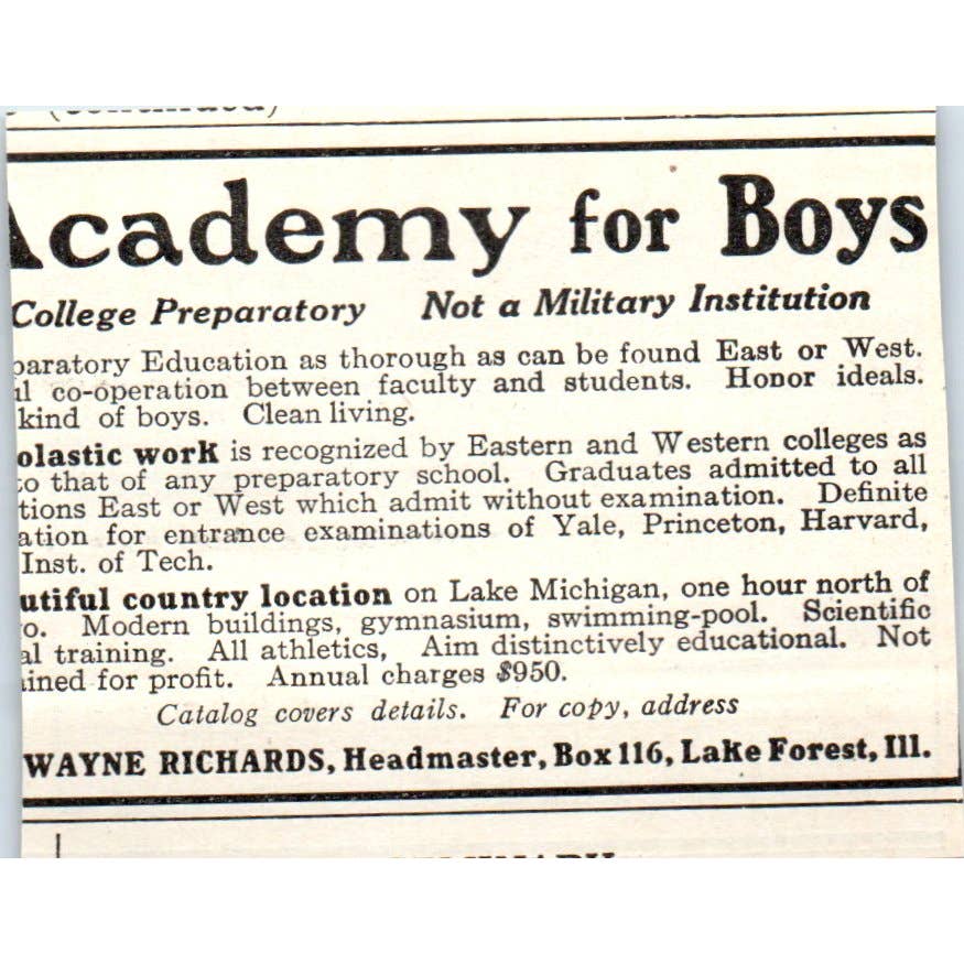 c1920 Harper's Magazine Ad - Culver Military Academy Indiana EA3-1