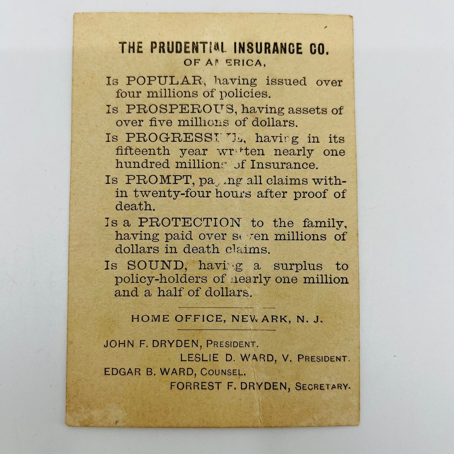 1880s Victorian Trade Card The Prudential Insurance Newark Hummingbirds AH9-M8