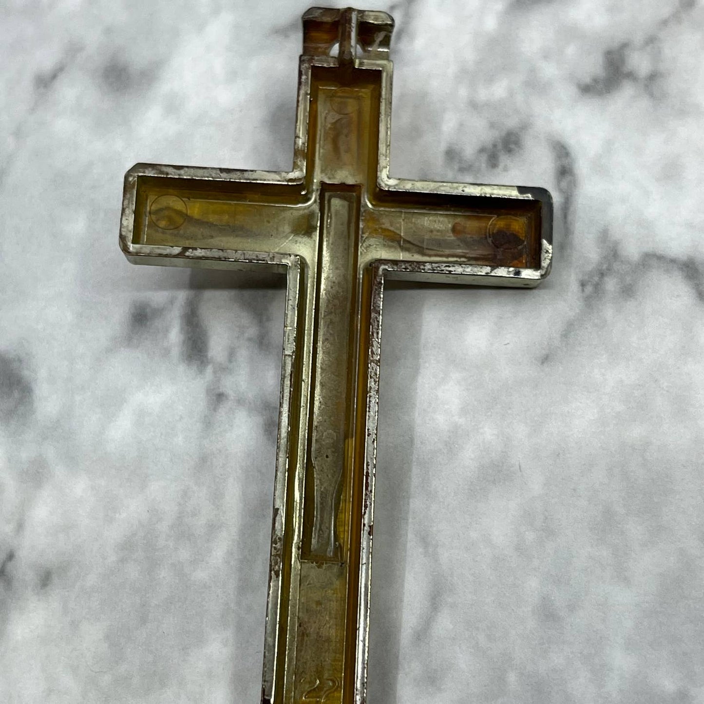 Vintage Celluloid Silver Tone Crucifix 3” SF1