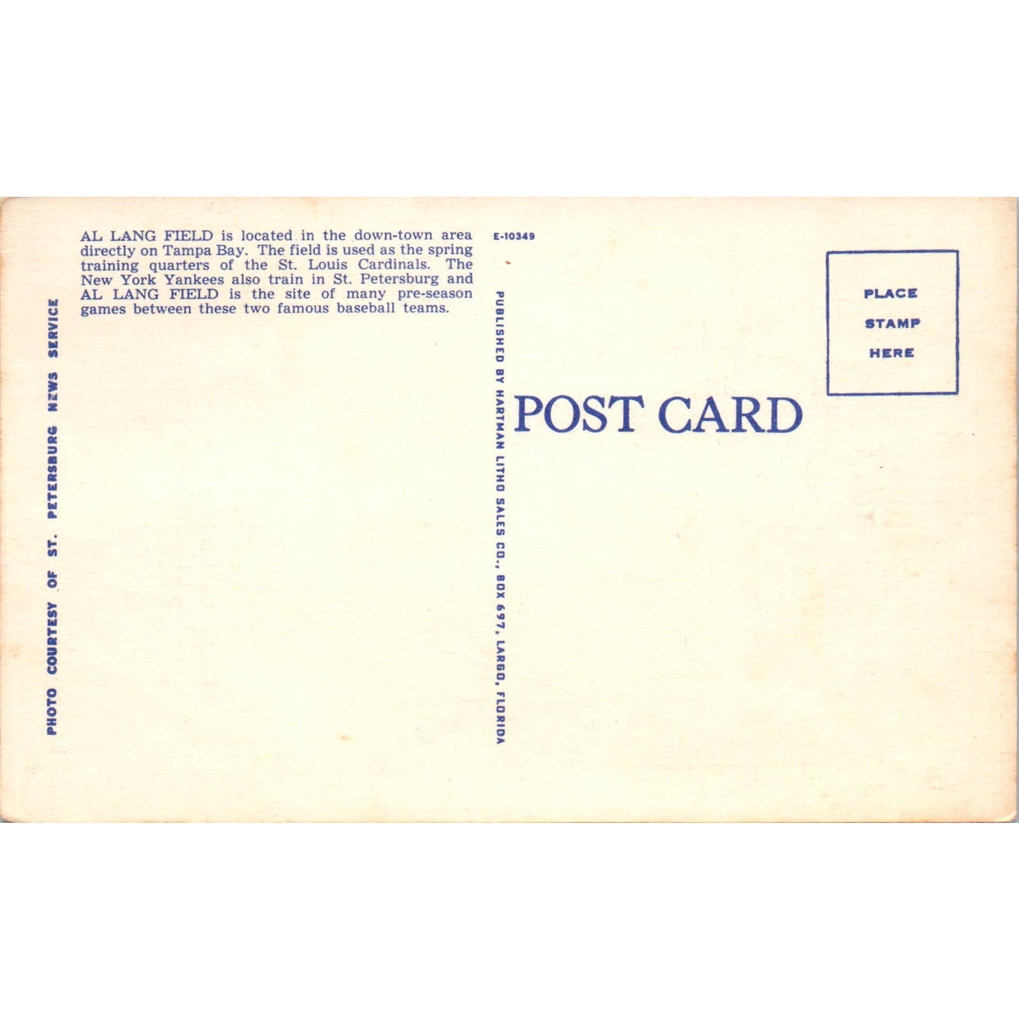 Al Lang Field Tampa Bay Florida Original Postcard TK1-24