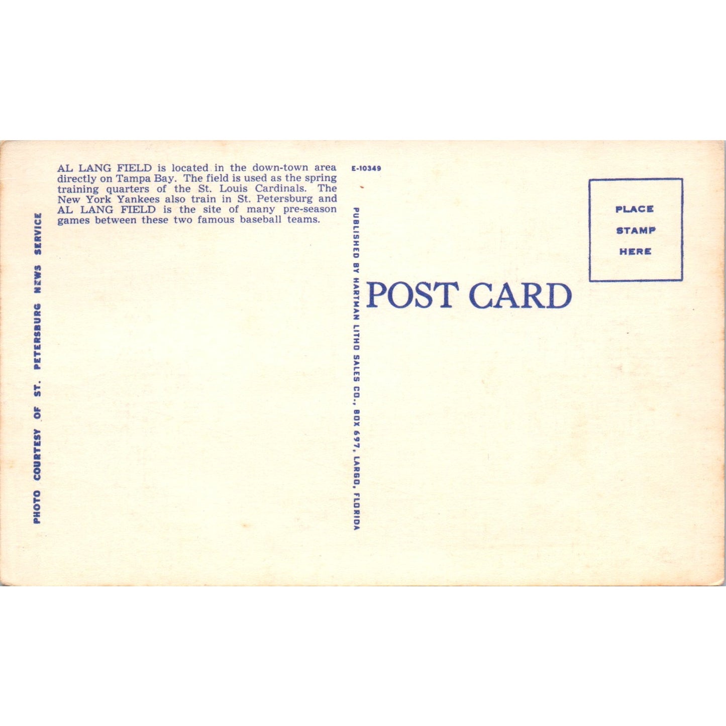 Al Lang Field Tampa Bay Florida Original Postcard P1-13