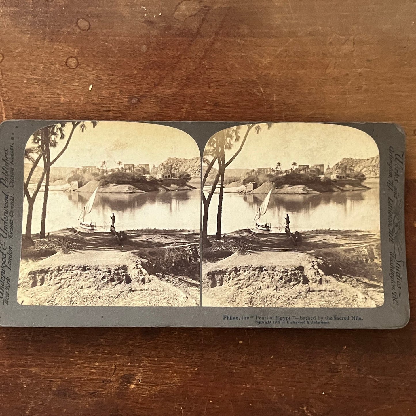 Philae Pearl of Egypt Bathed By The Nile 1902 Antique Stereoview Card TJ9-V2