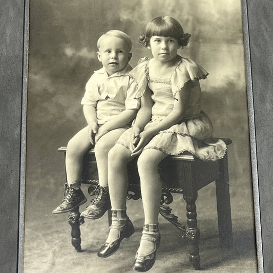 c1880 Victorian Boy & Girl on Ornate Bench CDV Kim Studio Rocky Ford CO TF5